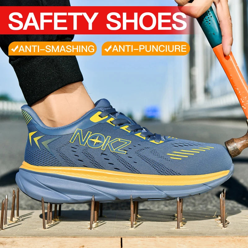 Men's Industrial Safety Shoes Anti-Slip Wear-Resistant Steel Toe Cap Protective Work Sneakers Breathable Comfortable for Constru