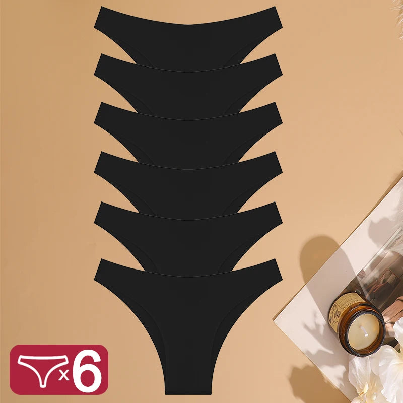 6Pcs/Set Low Waist Panties Plus Size Seamless Ice Silk Panty Sexy Girl Underwear Cotton Crotch Briefs Breathable Brazilian Pants