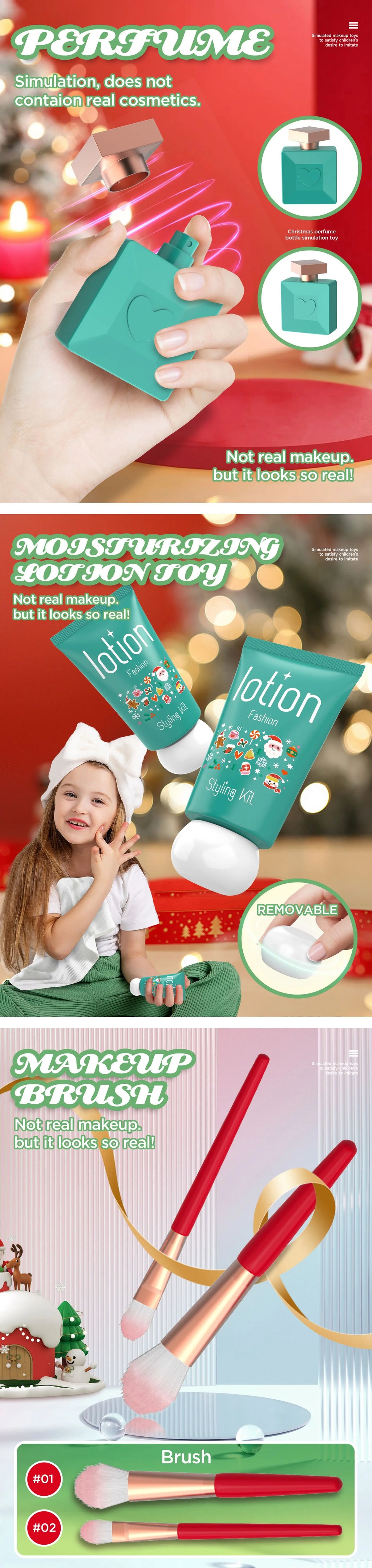 Kids Xmas Simulation Cosmetics Set Pretend Makeup Toys Girls Play House Simulation Make up Educational Toys for Girls Fun Game