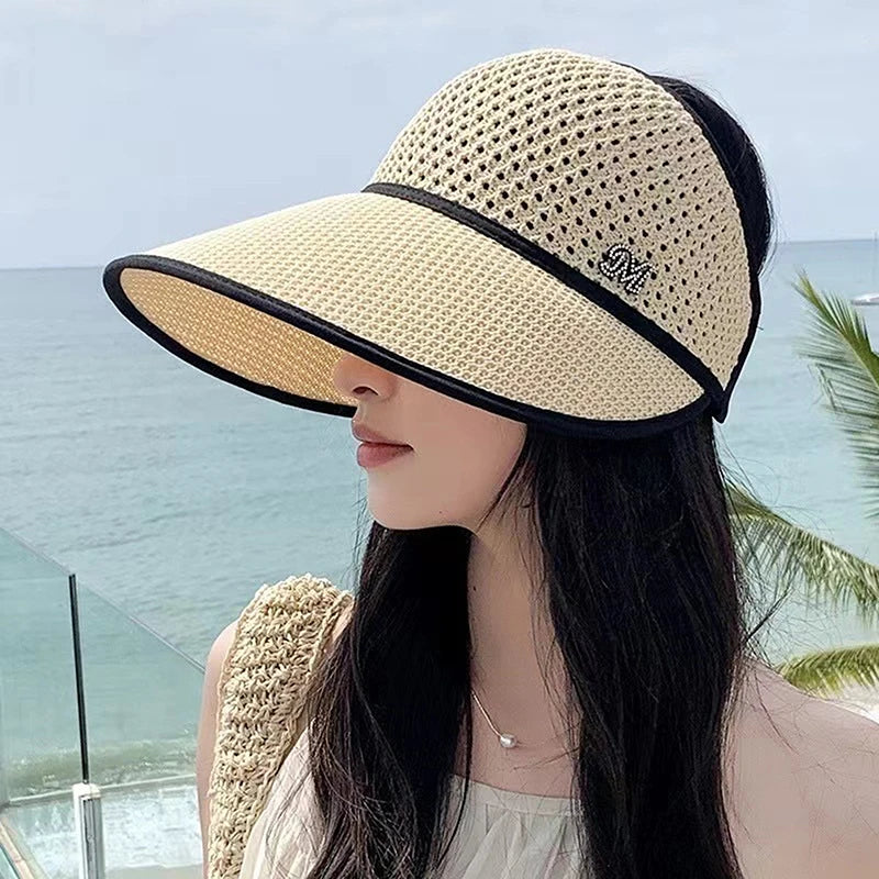 Summer Straw Empty Top Sun Hat For Women Wide Large Brim Visors Hat Travel Sun Hat Women's Hat Beach UV Protection Caps