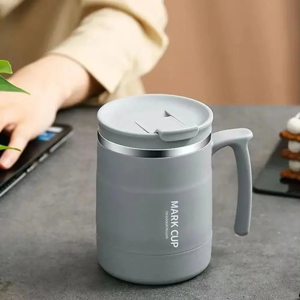 Double-layer Thermal Coffee Mug Anti-scalding Stainless Steel Thermal Cup with Stirring Spoon Large Capacity Insulated Water Cup
