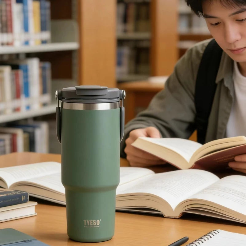900ml Stainless Steel Thermos Cup  Portable Handle, Cold and Heat Preservation, Office Sports Outdoor Tumbler