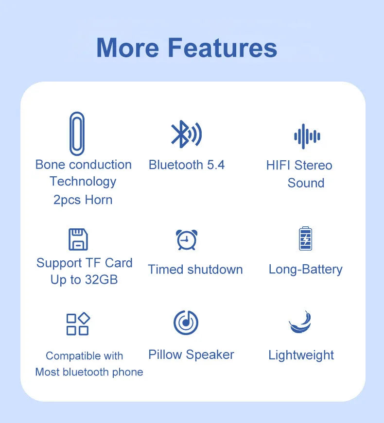 Bluetooth 5.4 Under Pillow Speaker Bone Conduction Speaker Noise Reduction Stereo Music Player with TF Card Slot Timed Shutdown