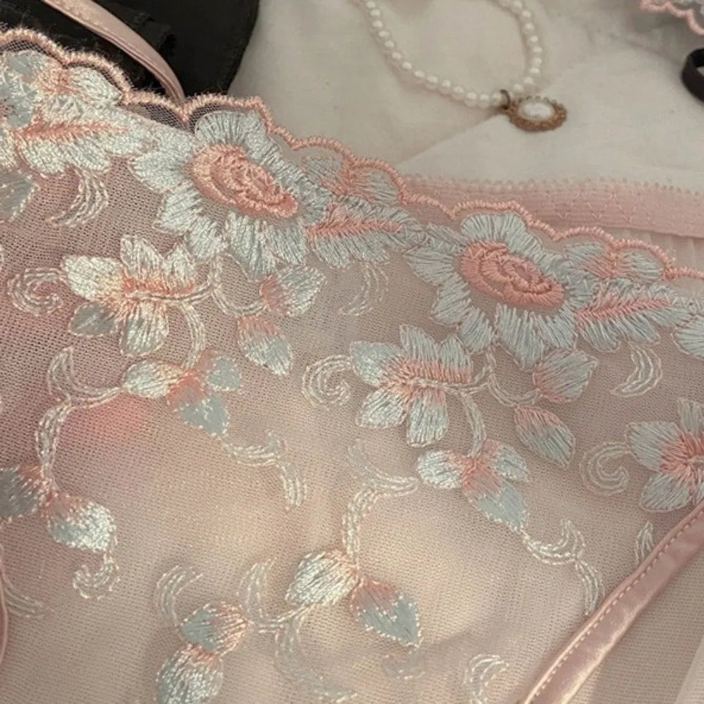 Lingerie Low Waist Embroidery Flower Panties Transparent Sweet Underwear for Women Cotton Crotch Mesh Lace Briefs Girl