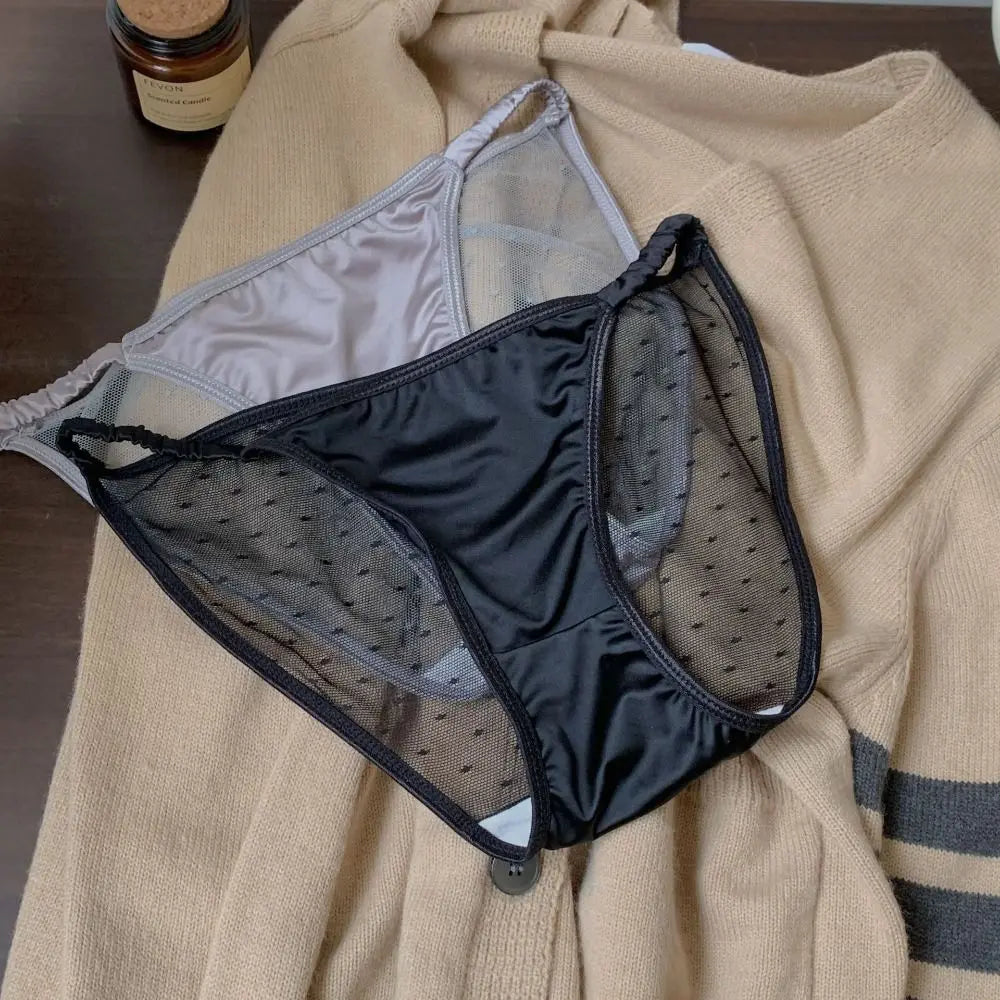 Lingerie Ice Silk Low Rise Briefs Women Korean Soft Seamless Lingerie Transparent Cotton Crotch Mesh Panties Smooth