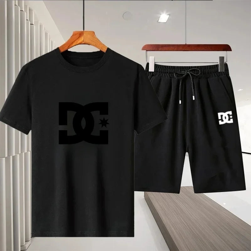 2026 Summer Men's Outdoor Leisure Sports Jogging Fitness Quick-Dry Set - Round Neck Short-Sleeved T-shirt and Shorts 2-Piece Set