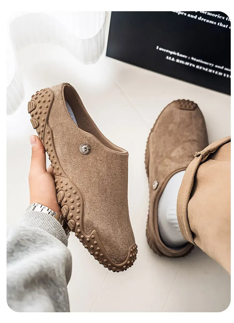 Fashion Slippers for Men Closed-toe Suede Slip Ons Shoes 2026 New Design Mens Casual Flats Loafers Comfortable Walking Shoes
