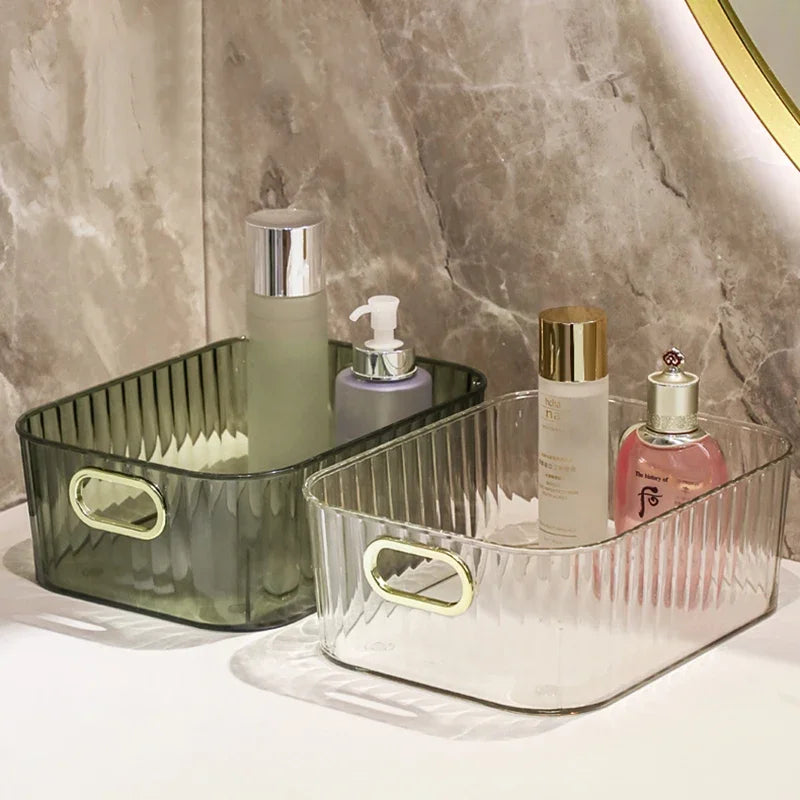 Cosmetics Box Desktop Storage Drawer Stackable Storage Box with Handle Makeup Organizers Basket Poatable Sundries Acrylic Rack