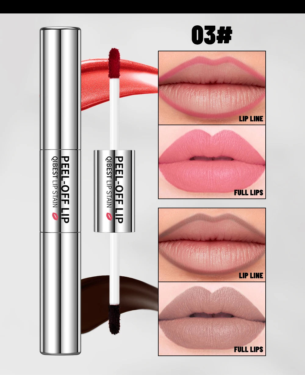 QIBEST Double Eneded Lip Stain Peel Off Long Lasting Waterproof Pink Lip Tint Transfer Proof Natural Lip Stain Tear Off Lipgloss