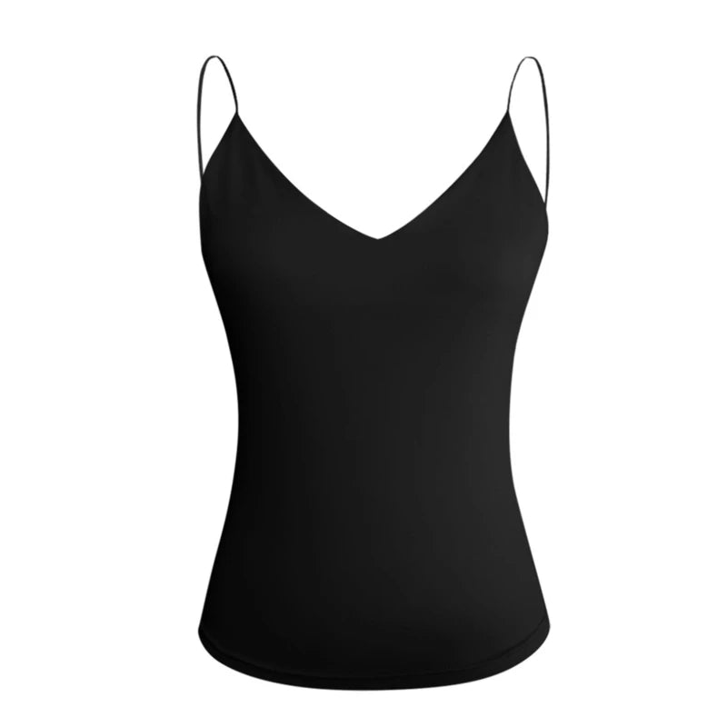Summer Sexy Vest Women Thin V-neck Strap Camisole Top Solid Color Tank Tops Female Slim Fit Sleeveless For Ladies
