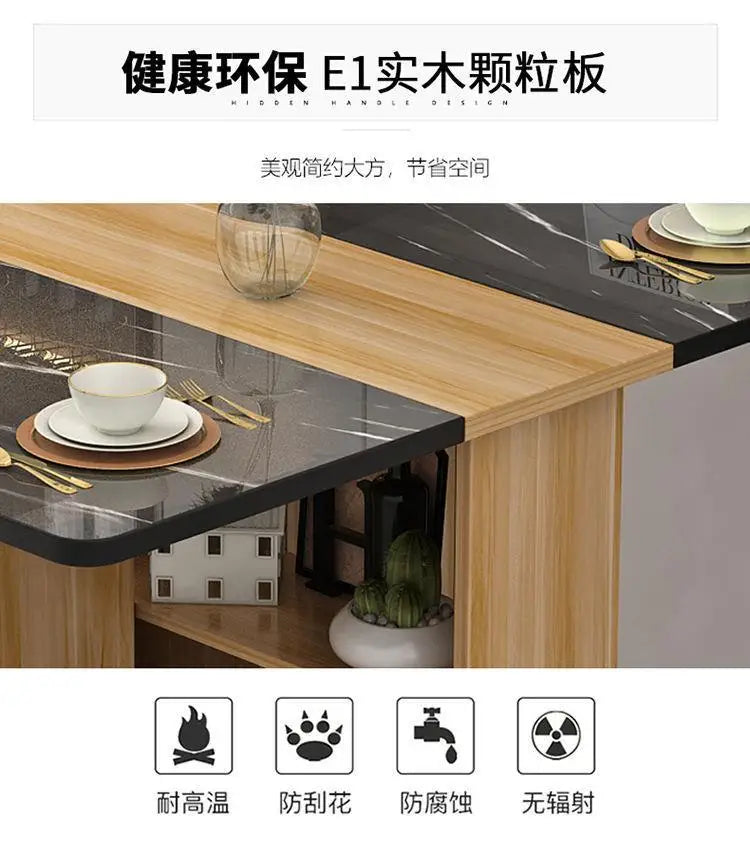 Folding Dining Table for Home Use, Small Apartment, Simple Multi-Functional Mobile Rectangular Dining Table