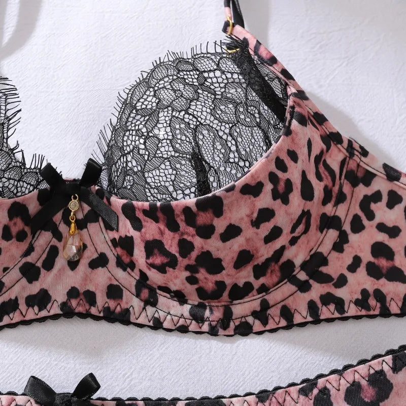 Lingerie Sexy Hot Wild Leopard Bra 5PC Set with Stockings Seductive Riding Suit Unleash Desire Party Kit Erotic Sexy Underwear