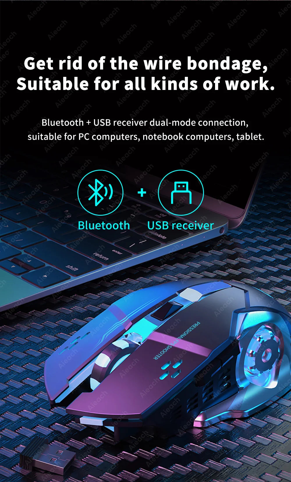 Wireless Bluetooth Gaming Mouse 2.4g USB Rechargeable Ergonomic Mechanical Backlight Design for Laptop PC Computer Gamer