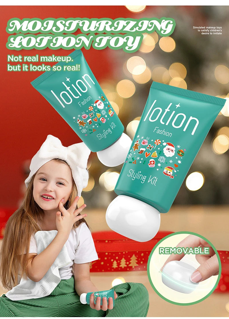 Kids Xmas Simulation Cosmetics Set Pretend Makeup Toys Girls Play House Simulation Make up Educational Toys for Girls Fun Game