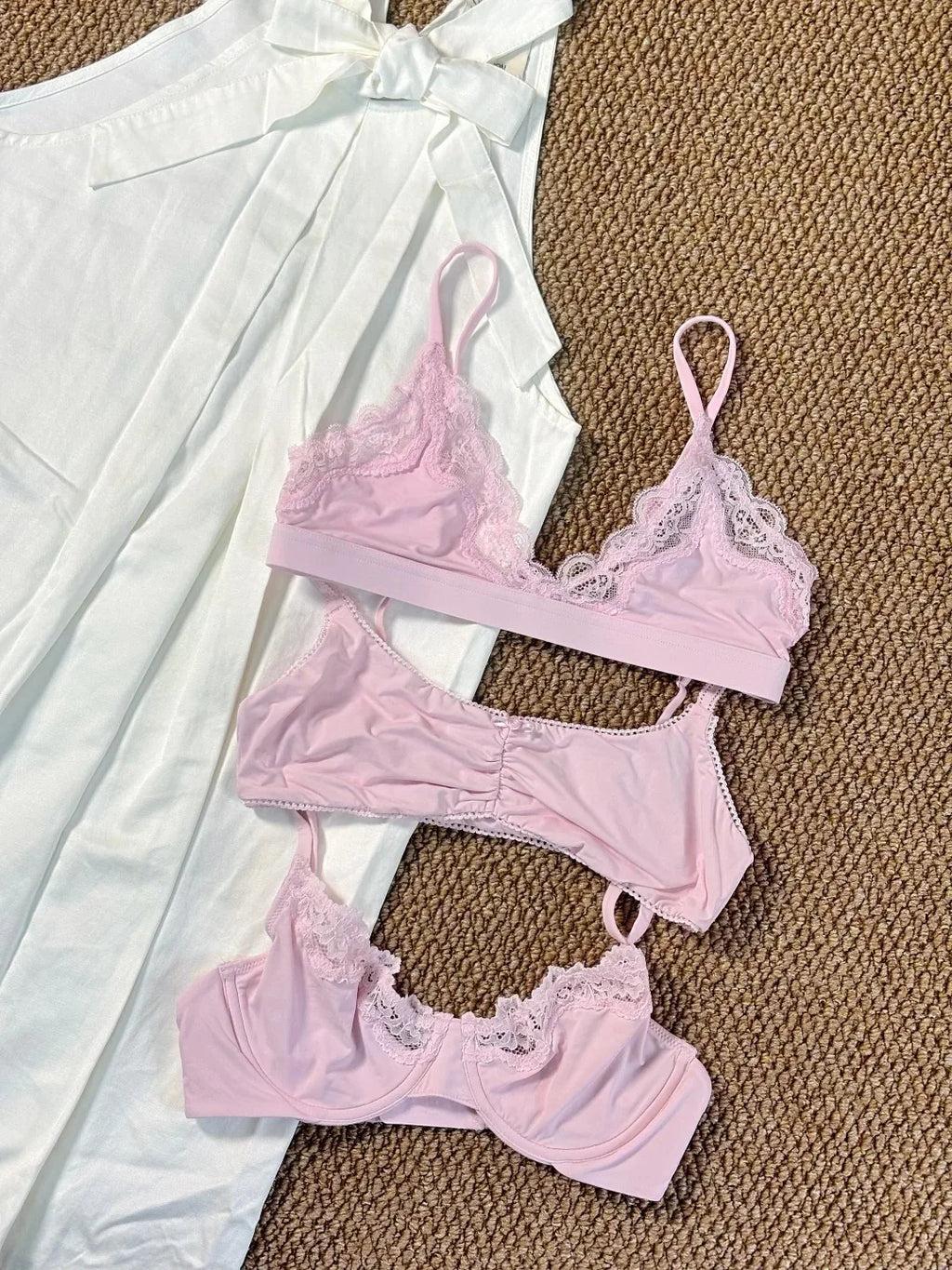 Solid Lace Thin Underwear Sets Women Slim Lift Comfortable Minimalist Without Steel Ring Bra Suit Sweet Y2K Sport Bras and Panty