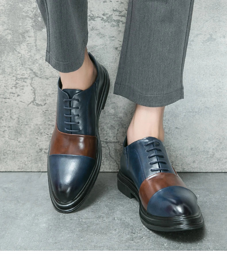 Man Casual Business Shoes Men Patchwork Leather Oxfords Fashion Dress Flats Leisure Office Men's Formal Wedding Shoes