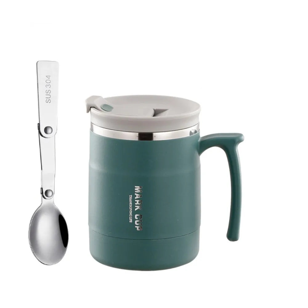 Double-layer Thermal Coffee Mug Anti-scalding Stainless Steel Thermal Cup with Stirring Spoon Large Capacity Insulated Water Cup
