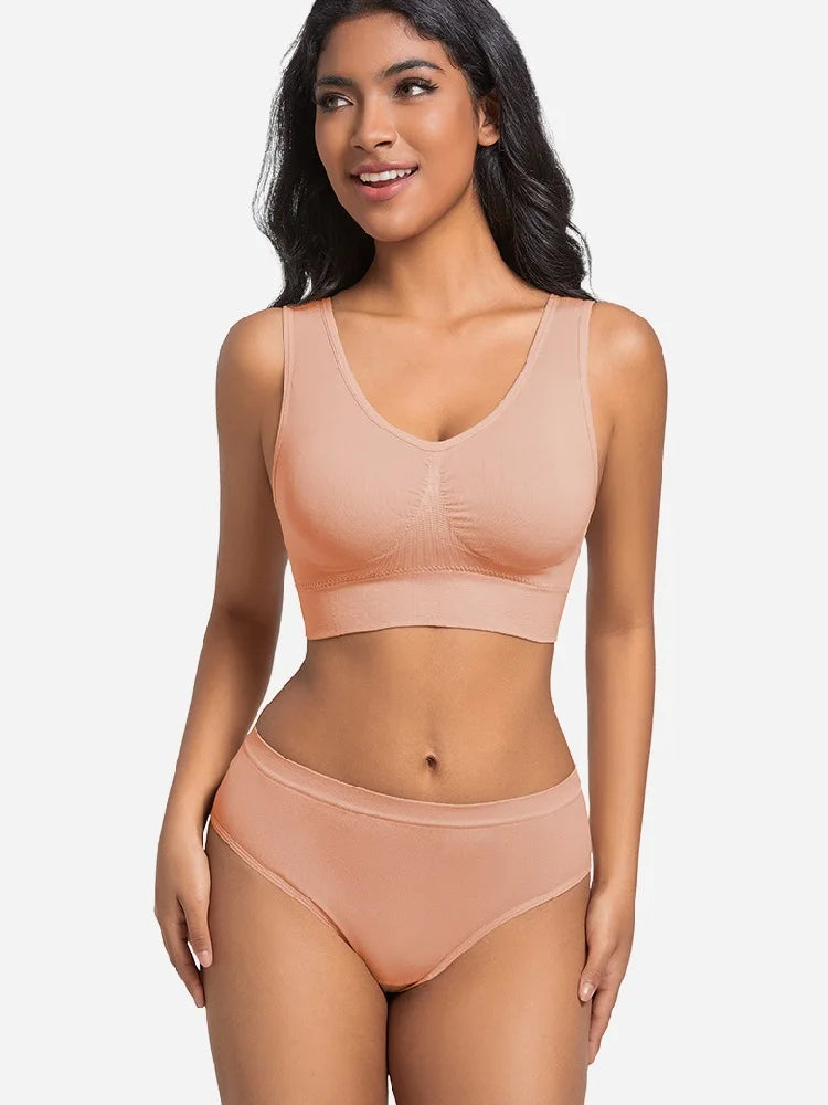 Women Everyday Bras Sets Wire Free Comfrotable Push up Bras and Thong Panties Set Two Pieces Underwear