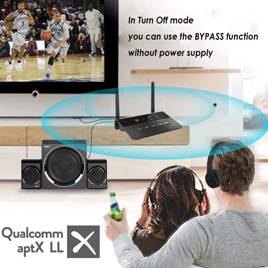 Bluetooth 5.4 Audio Transmitter Receiver Wireless Music Adapter Pair 2 Devices BT 5.0 3.5mm Aux Jack RCA For TV Car PC Headphone
