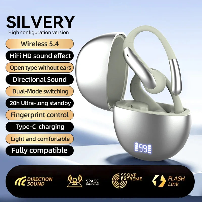 Bluetooth 5.3 Headphones, TWS Wireless Ear-Hook Earphones, HiFi Stereo Noise Cancelling, Compatible with All Smartphones