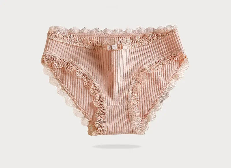 Lingerie Underwear Women Bow New Lace Panties Briefs Low Waist Solid Color Middle-Waisted Underpants Female Lingerie Briefs