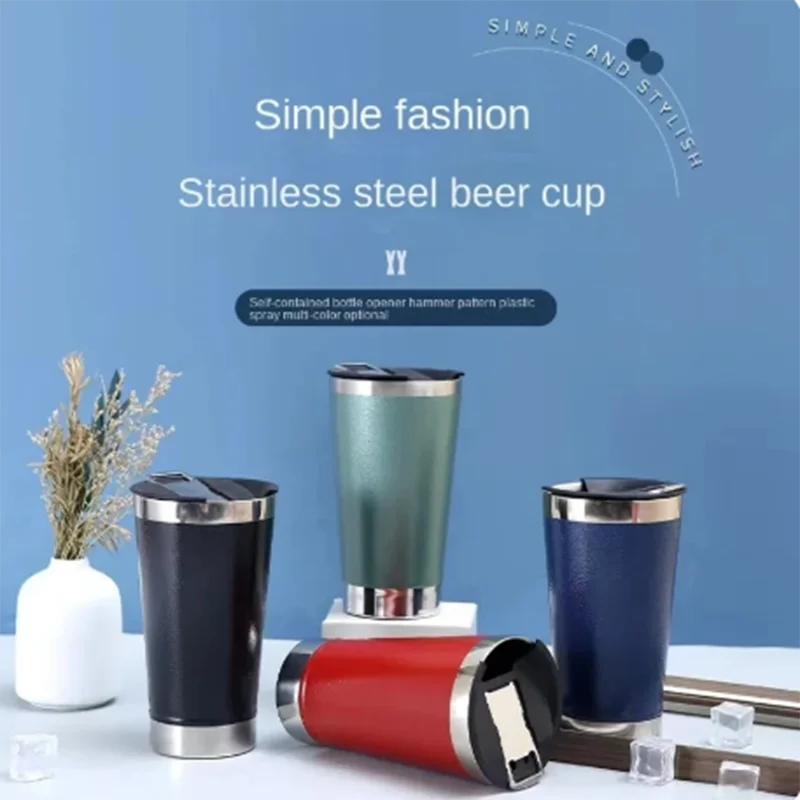 437ml Beer Cups Thermal Cup With Bottle Opener Lid Stainless Steel Thermos Bottle For Tea Thermal Cups For Cold Beer Thermoses