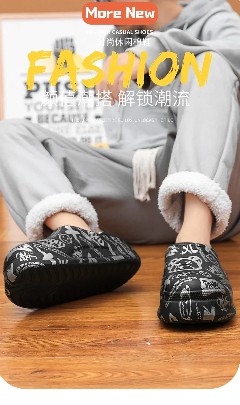 Men's Slippers Shoes for Men Unisex Warm Non-Slip Wear-resistant Thick Bottom Waterproof Add Cotton Heel Covering Fashion New