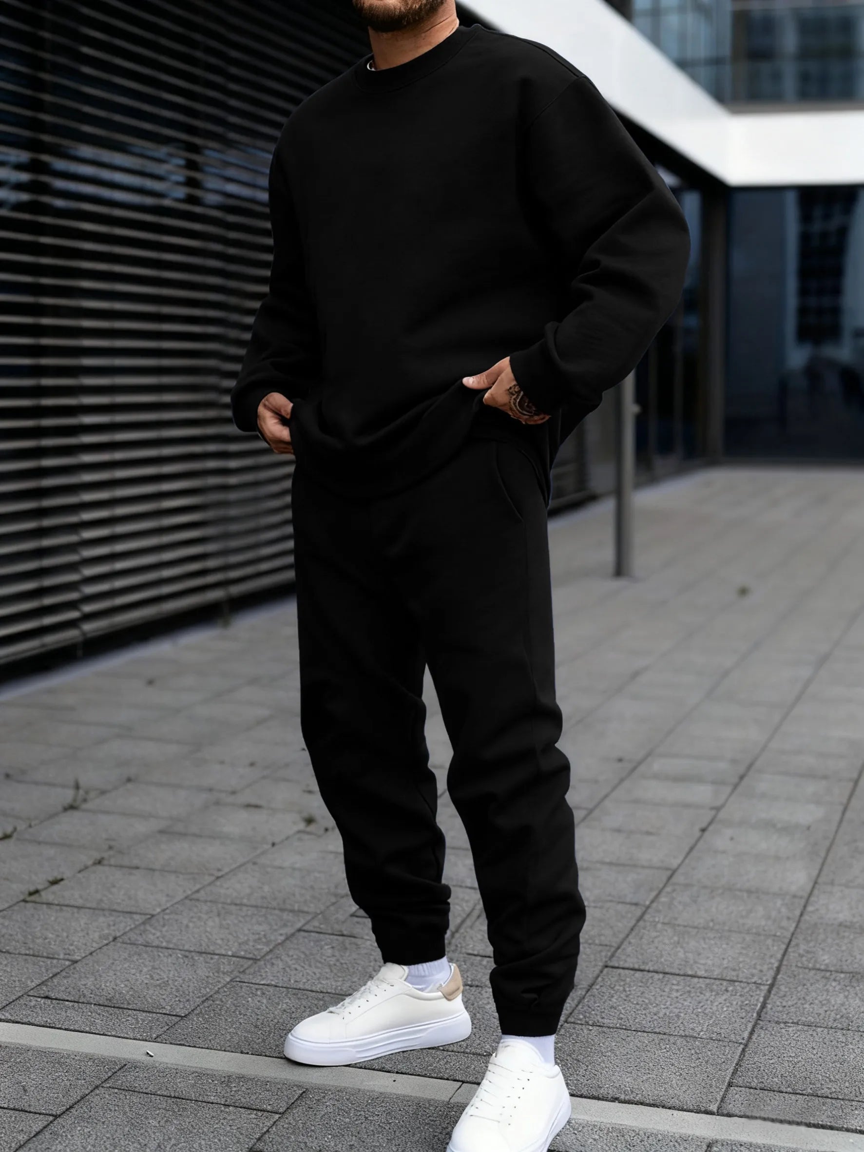 Jogging Solid New In Men's Set Streetwear All-Match Casual Hoodie Sweatpant Suit Fleece Loose Clothes Autumn Sport Long Pants