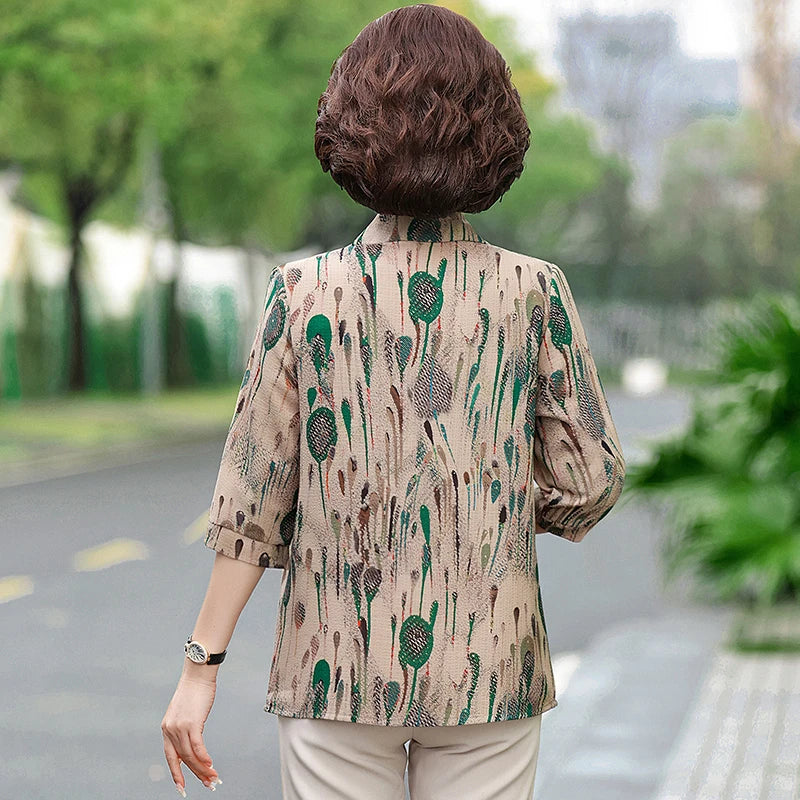 Summer Plus Size Shirt For Women's 2025 Printed Loose Top Mulberry Silk Blended Vacation Work Women's Clothing