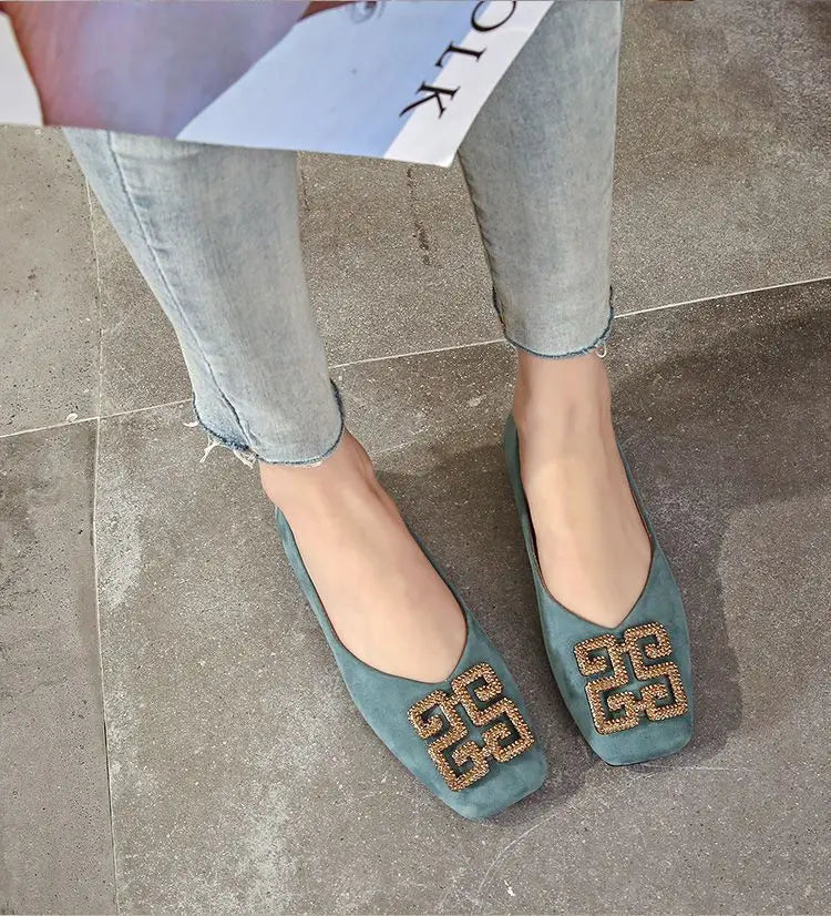 Shoes Women's Flat 2022 Autumn Fashion Square Toe  All-match Scoop Shoes Large Size Women's Shoes 41-43 Loafers  Zapatos Mujer