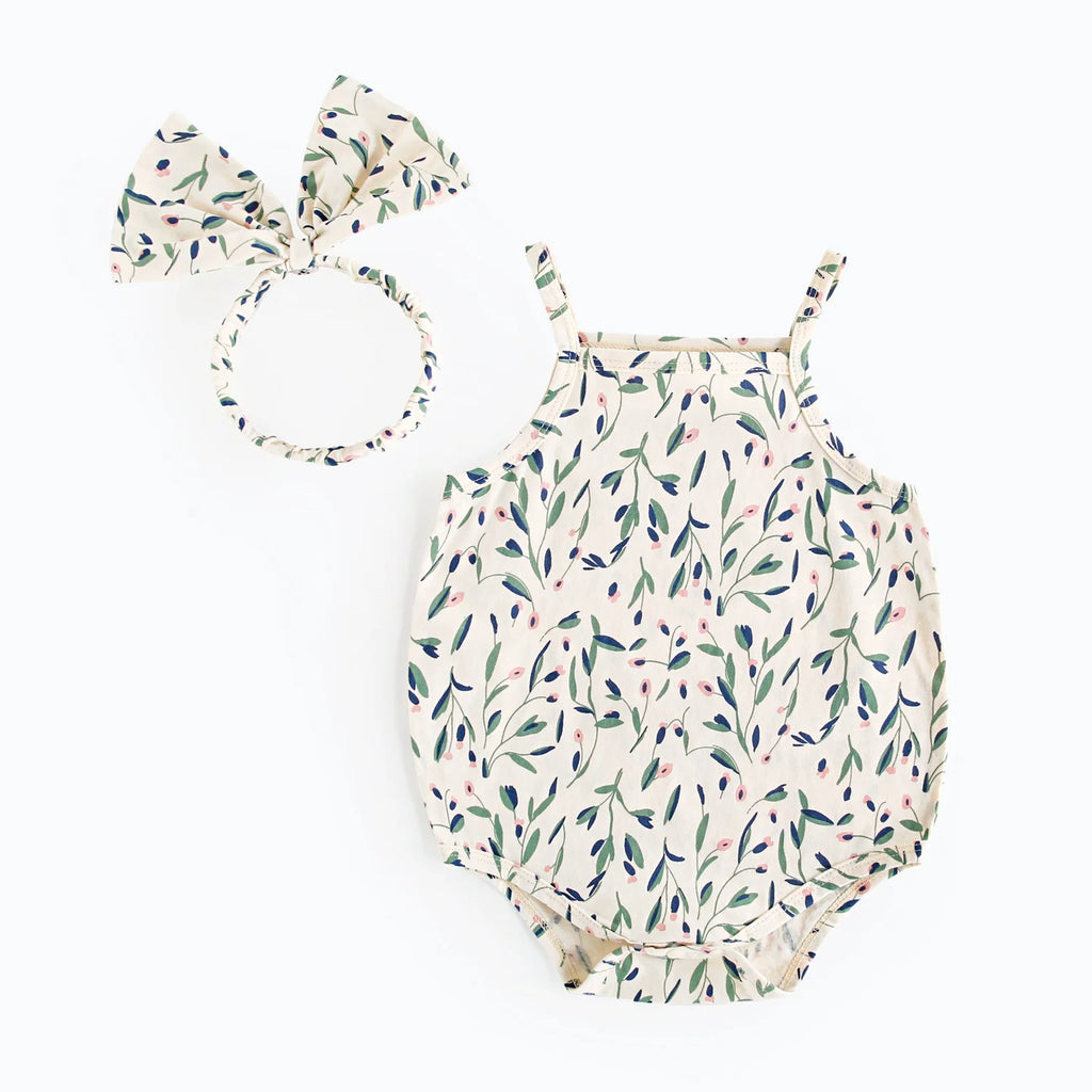 Summer Cute Baby Girls Bodysuits  Infants Printing Clothing Onesies with Headband Floral