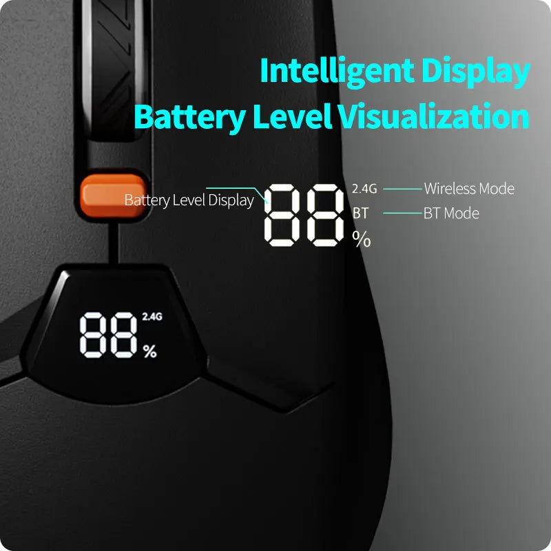 Wireless Bluetooth Mouse with Digital Battery Display, Silent Ergonomic Mouse for PC Laptop Gaming, 2.4G/Bluetooth 5.0