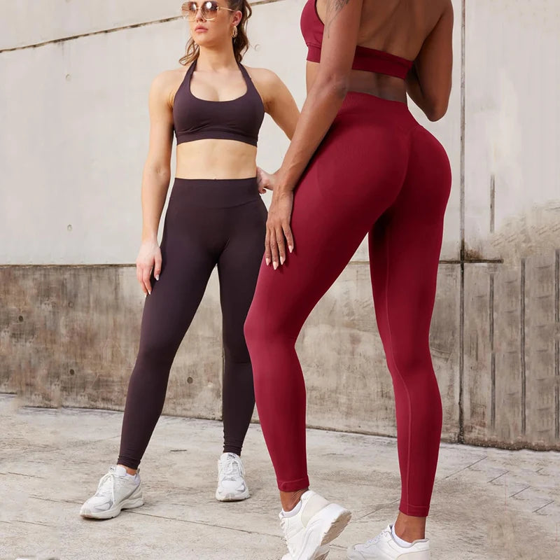 Gym Set 2pcs Women Backless Yoga Bra Top Workout Scrunch Pants Sports Suit Fitness Clothes Seamless Outfits Yoga Leggings