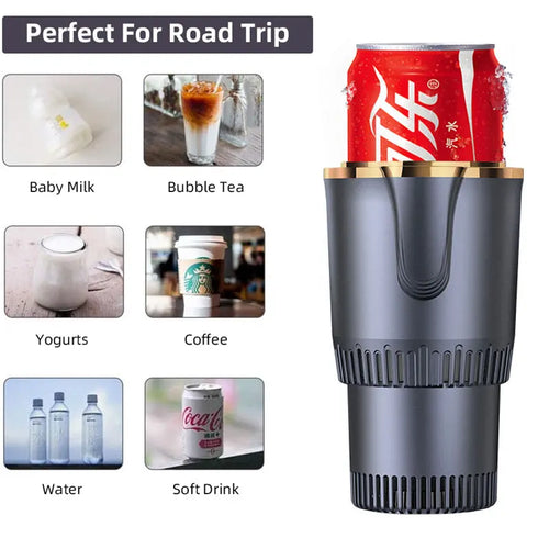 2-in-1 Car Heating and Cooling Cup With Display Screen 12V Button Control For Hot and Cold Functions Beverage Bottle Thermos Cup