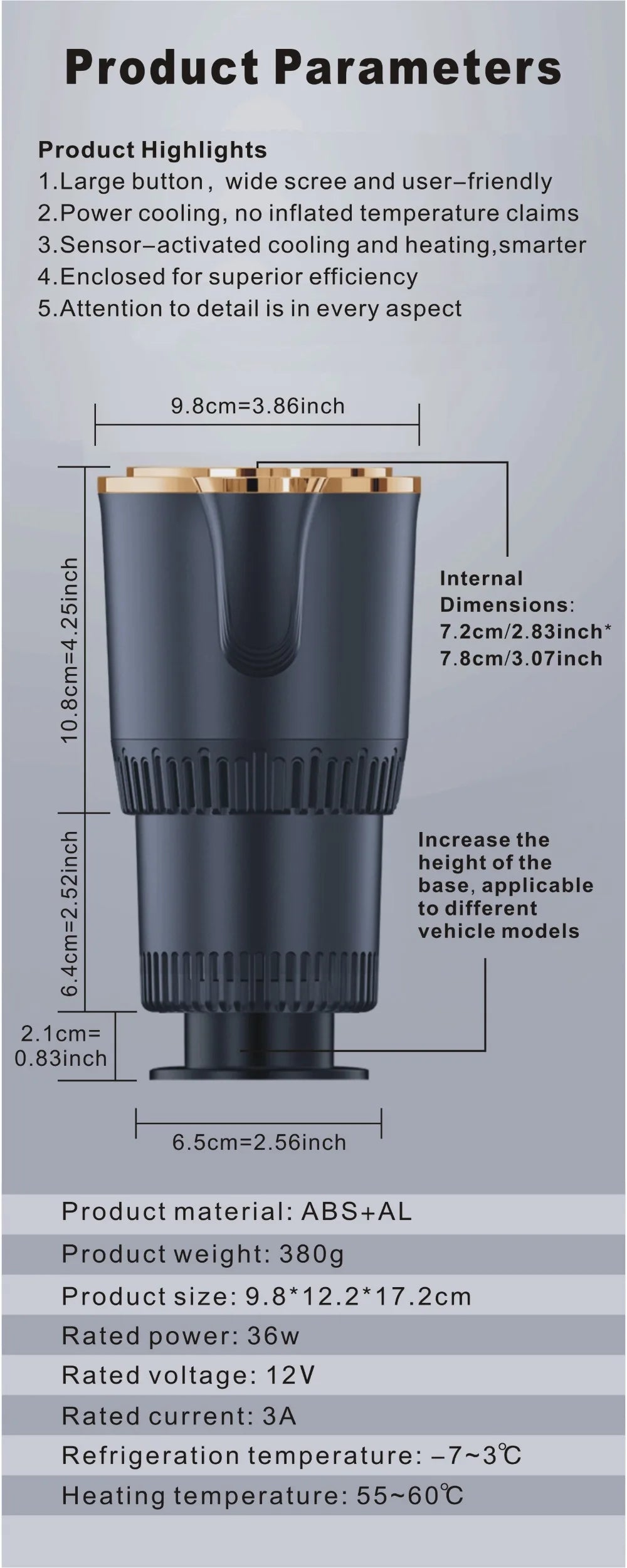 2-in-1 Car Heating and Cooling Cup With Display Screen 12V Button Control For Hot and Cold Functions Beverage Bottle Thermos Cup