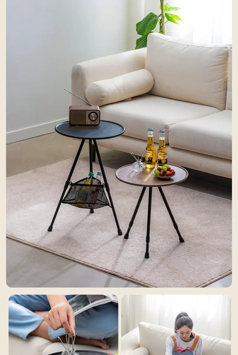 Telescopic Folding Round Table Outdoor Three-legged Dining Table Portable Aluminum Alloy Coffee Table Hike Picnic Liftable Table