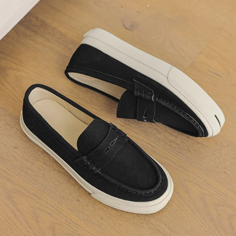 Men's Vulcanized Shoes: Niche, Light Luxury, Solid Color, Retro Style, Flat Heel, Split-on, Lazy Soft-soled Casual Walking Shoes