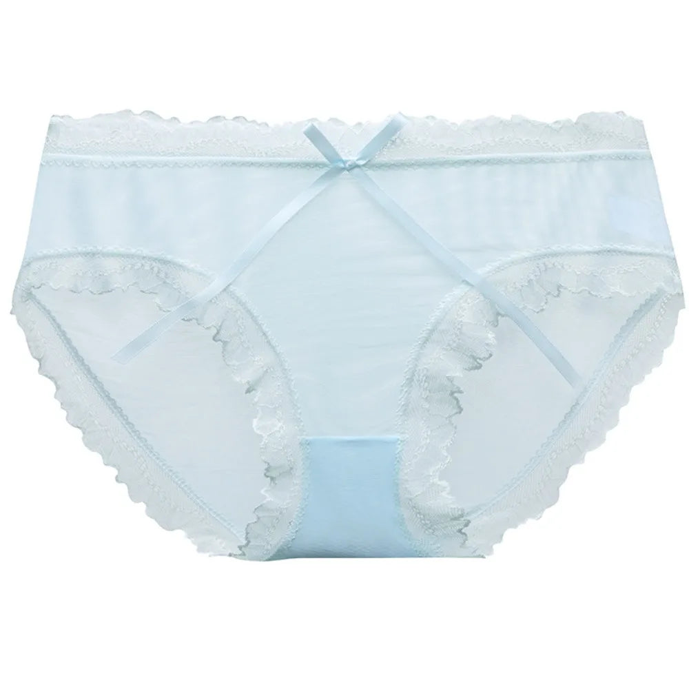 Lingerie Low Waist Lace Panties Ice Silk Bow Underwear for Women Cotton Crotch Seamless Panties Girl