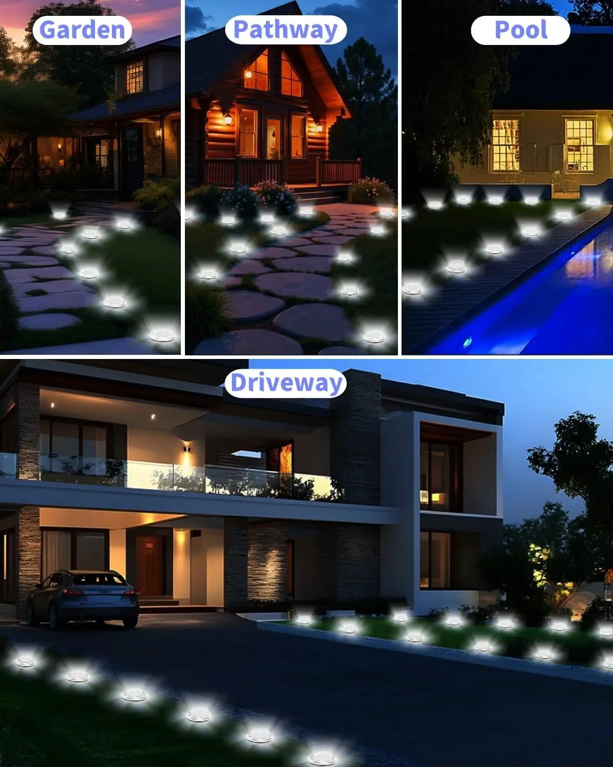 Solar Garden Lights Outdoor 8 LEDs Disk Underground Lamp With Side Light Spotlight Waterproof For Landscape Lawn Decor