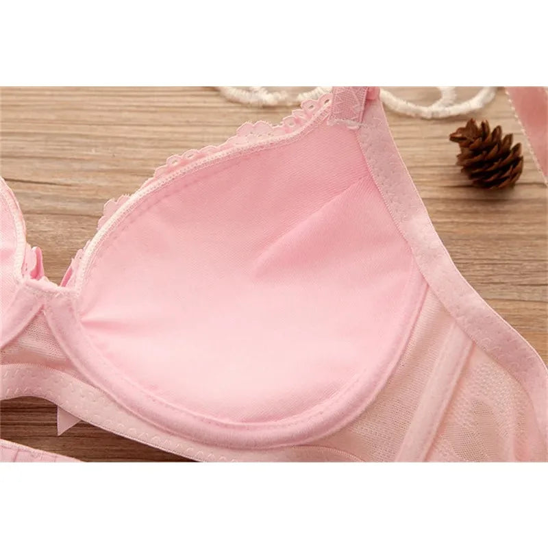 2pcs/set Solid Color Lace Bow Sexy No Steel Rings Comfortable Girls Bra Gather Adjustable Bra Panties Set Teen Underwear Puberty