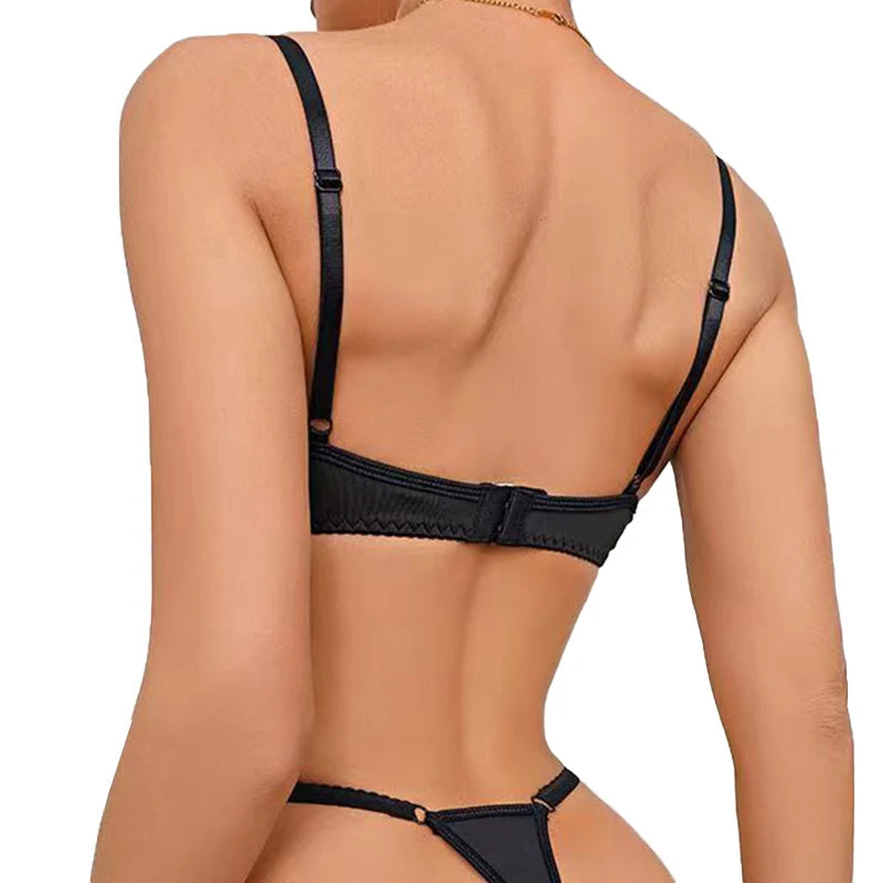 Sexy Women's Perspective Bra Set Underwear Open Bra Erotic Mujer Ropa See Through Lingerie Pornographie Hollow Out Costumes