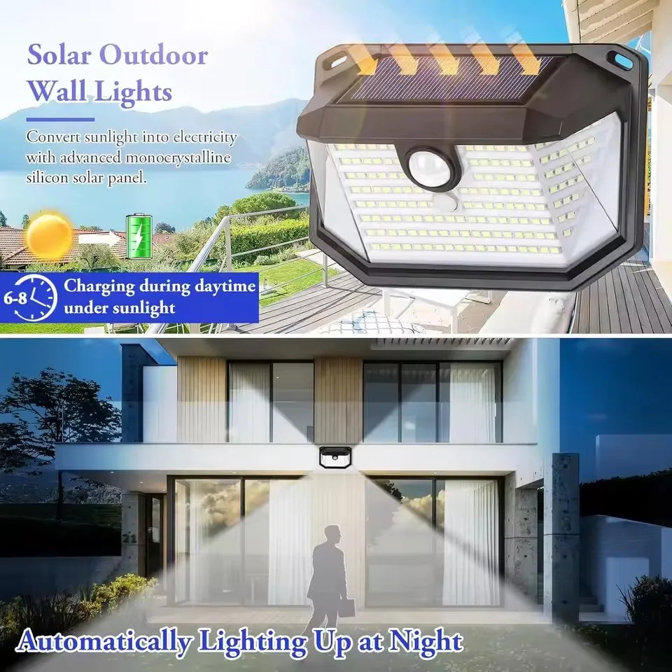 Solar Outdoor Lights Super Bright 218 LEDs Motion Sensor Wall Light Waterproof Solar Powered Security Light for Outdoor Lighting