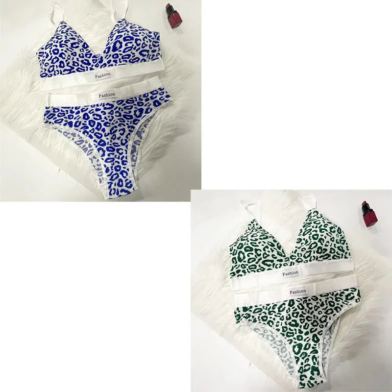 1/2/3/4Set Women Seamless Bra Set Low Waist Panties Leopard Bralette Sexy Vneck Sport Brassiere Female Cotton Underwear Set