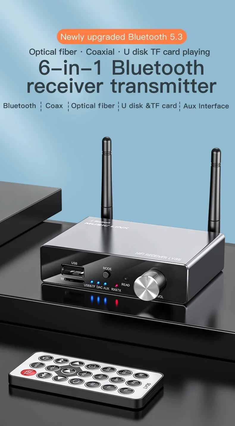 Bluetooth 5.3 Transmitter Receiver Stereo Low Latency AUX 3.5mm Optical Wireless Music Audio Adapter Remote Control For TV PC