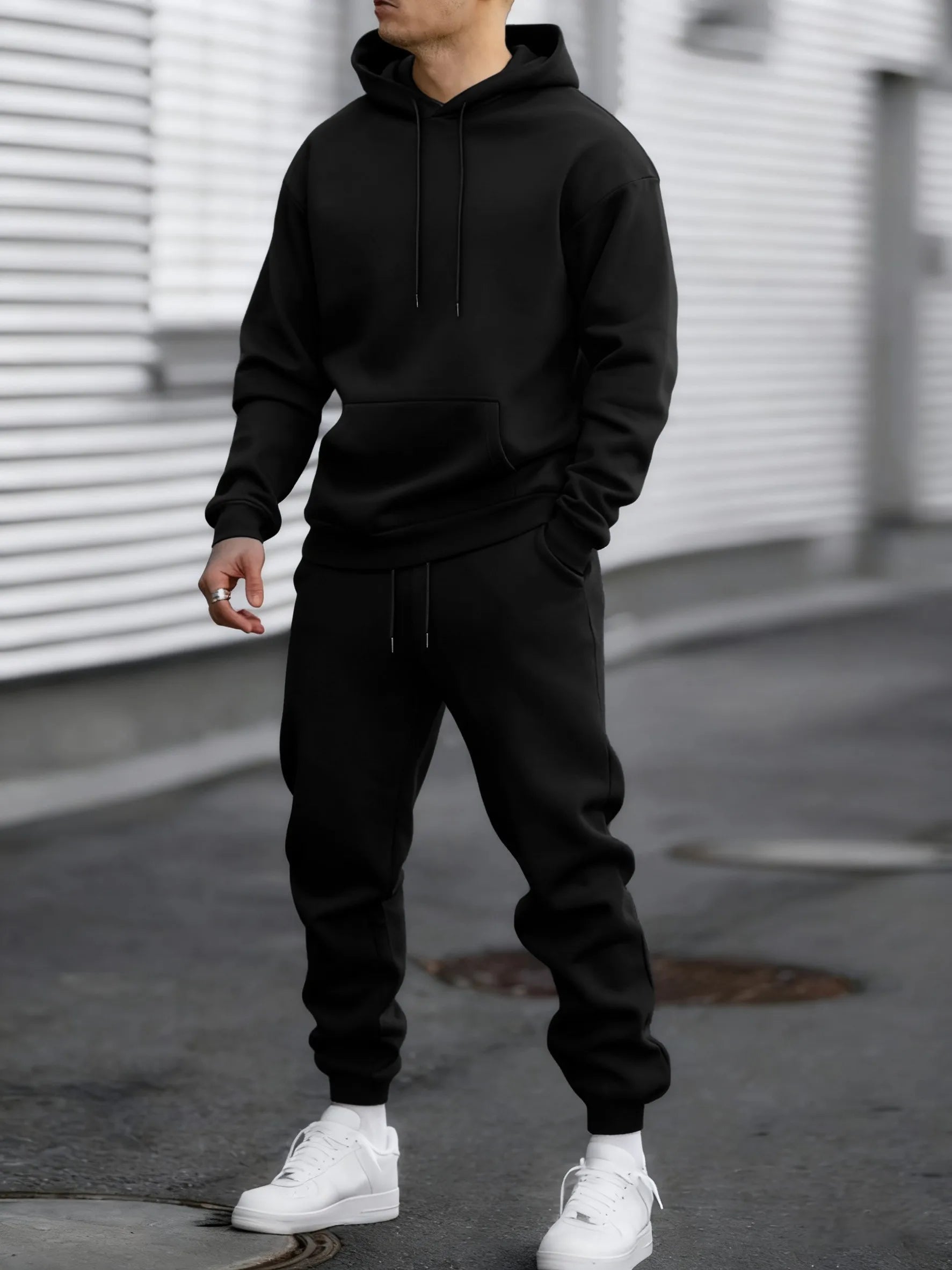 Jogging Solid New In Men's Set Streetwear All-Match Casual Hoodie Sweatpant Suit Fleece Loose Clothes Autumn Sport Long Pants
