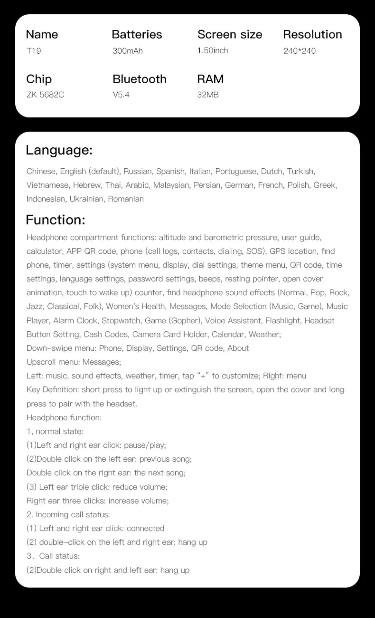 Wireless Bluetooth Translation Headphones with Touch Screen ANC ENC Noise Cancellation 164 Languages Translator Lifetime Free