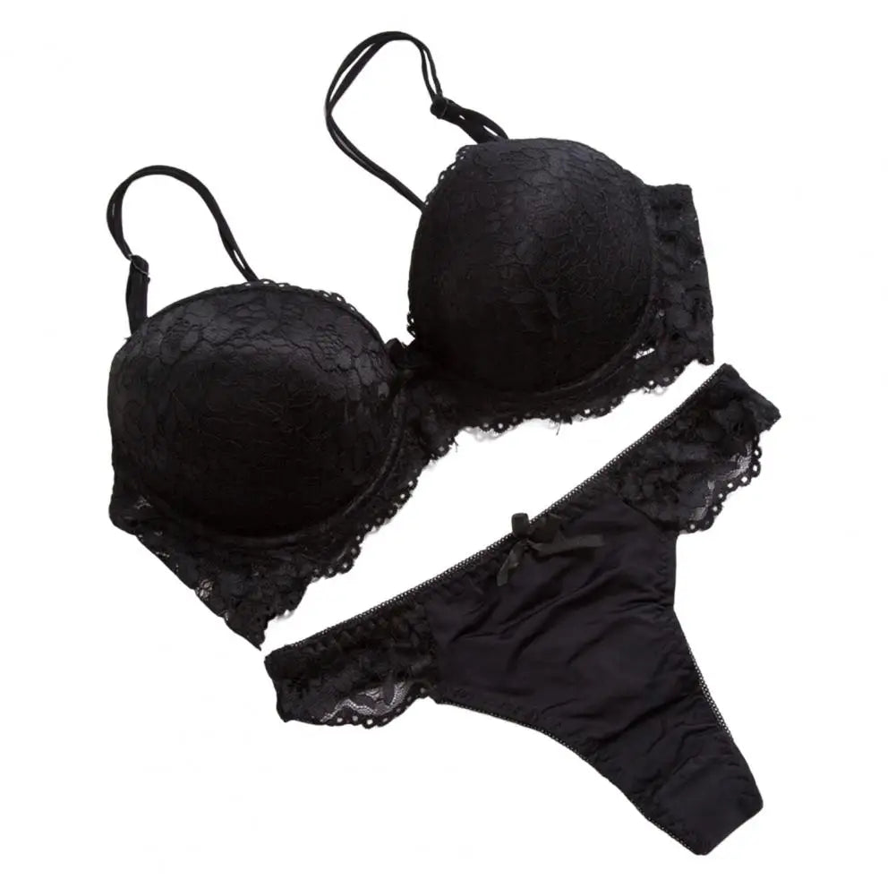 2 Pcs/Set Underwear Set High Stretch Solid Color Double Row Buckle Decorate Large Size Women Sexy Lace Bra And Panty Set