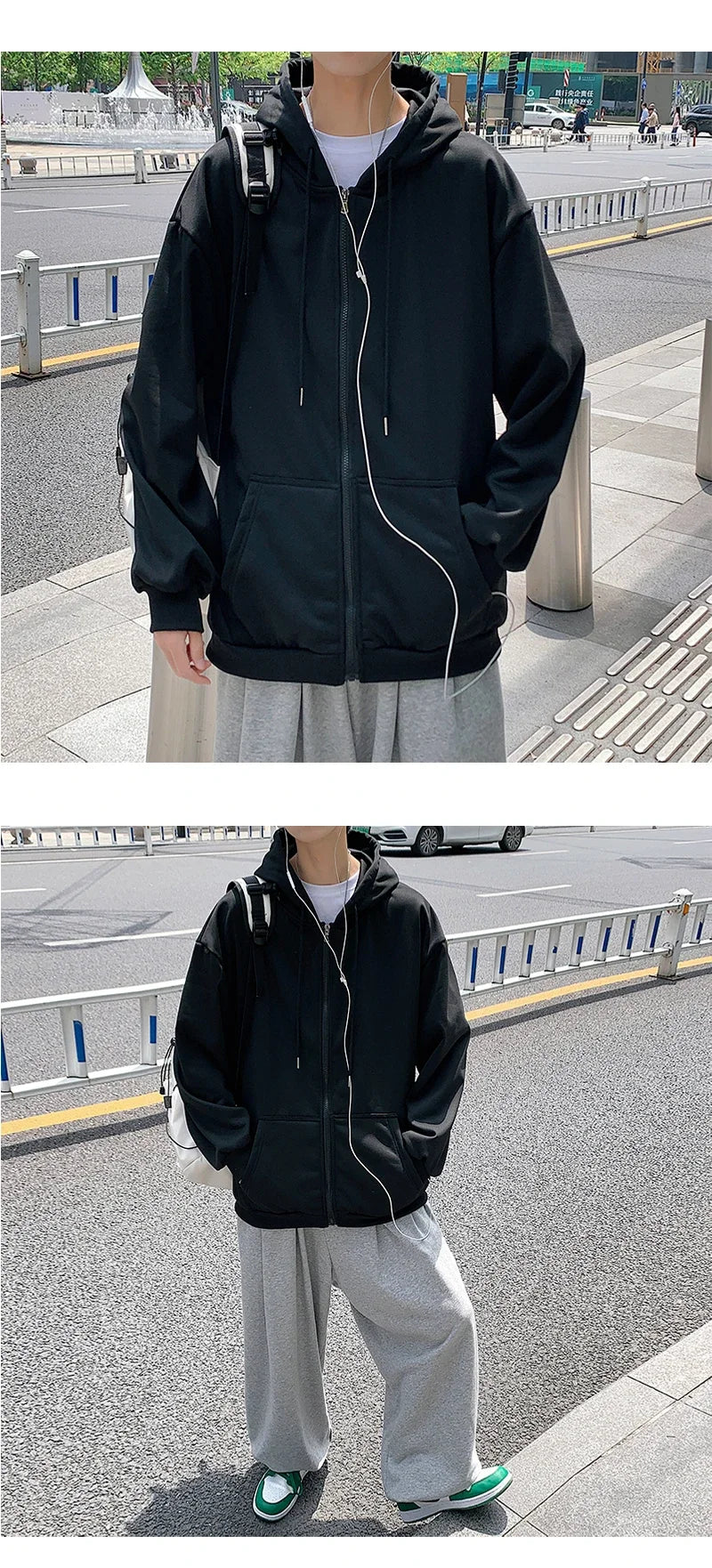 Men's  Trendy Hoodie Cardigan Autumn Hooded Sweatshirt Solid Color Classic Jacket Long Sleeve Zipper Coat Casual Men Clothing