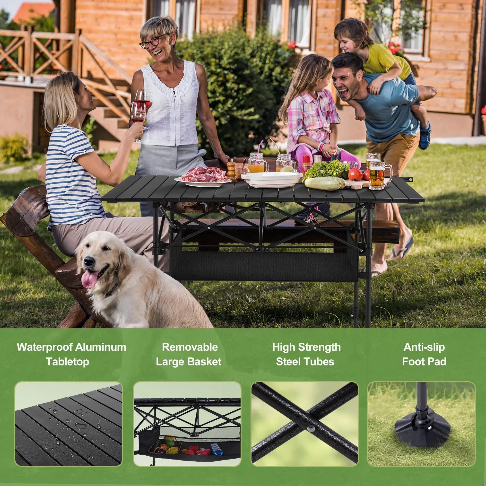 Folding Camping Table Portable Roll-up Table With Adjustable Height Large Storage Bag Carrying Bag For Outdoor&Indoor Picnic BBQ