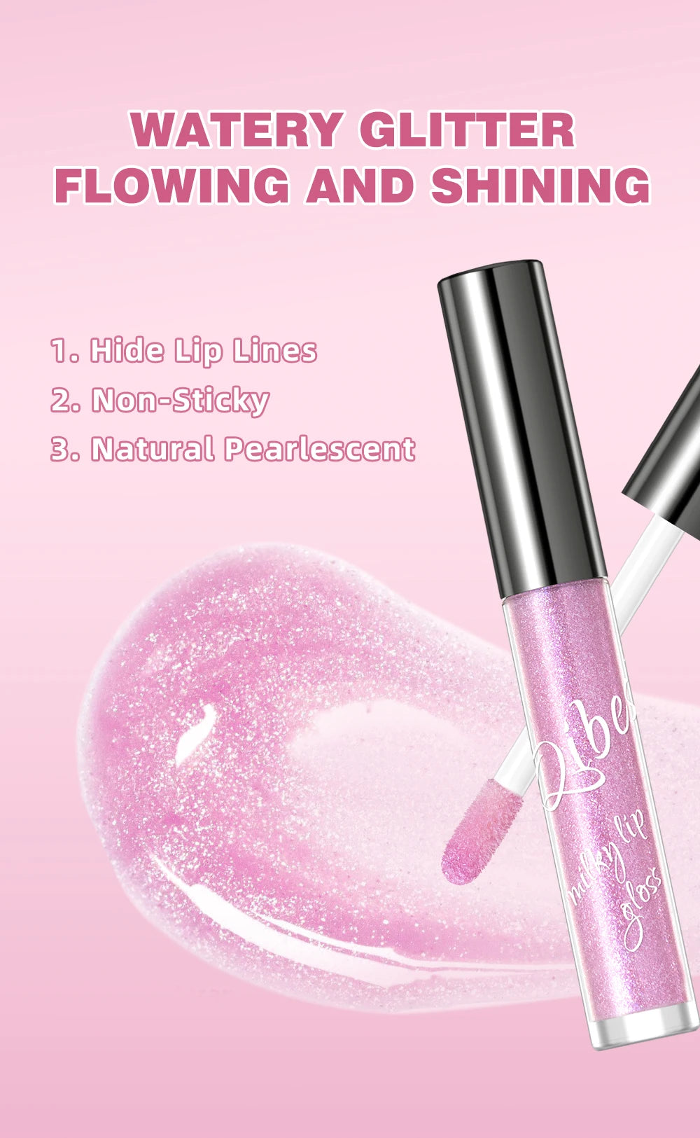 QIBEST Purple Lip Gloss Shimmer Lip Tint Moisturizing Long-Lasting Shine Lip Stain Diamond Hydrating Lip Stain Tint Cosmetics